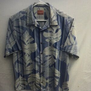 Blue and Gray Leaf Print Shirt